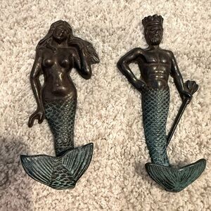 Heavy Duty Metal Teal Mermaid Wall Decor  Bathroom Towel Hooks Set